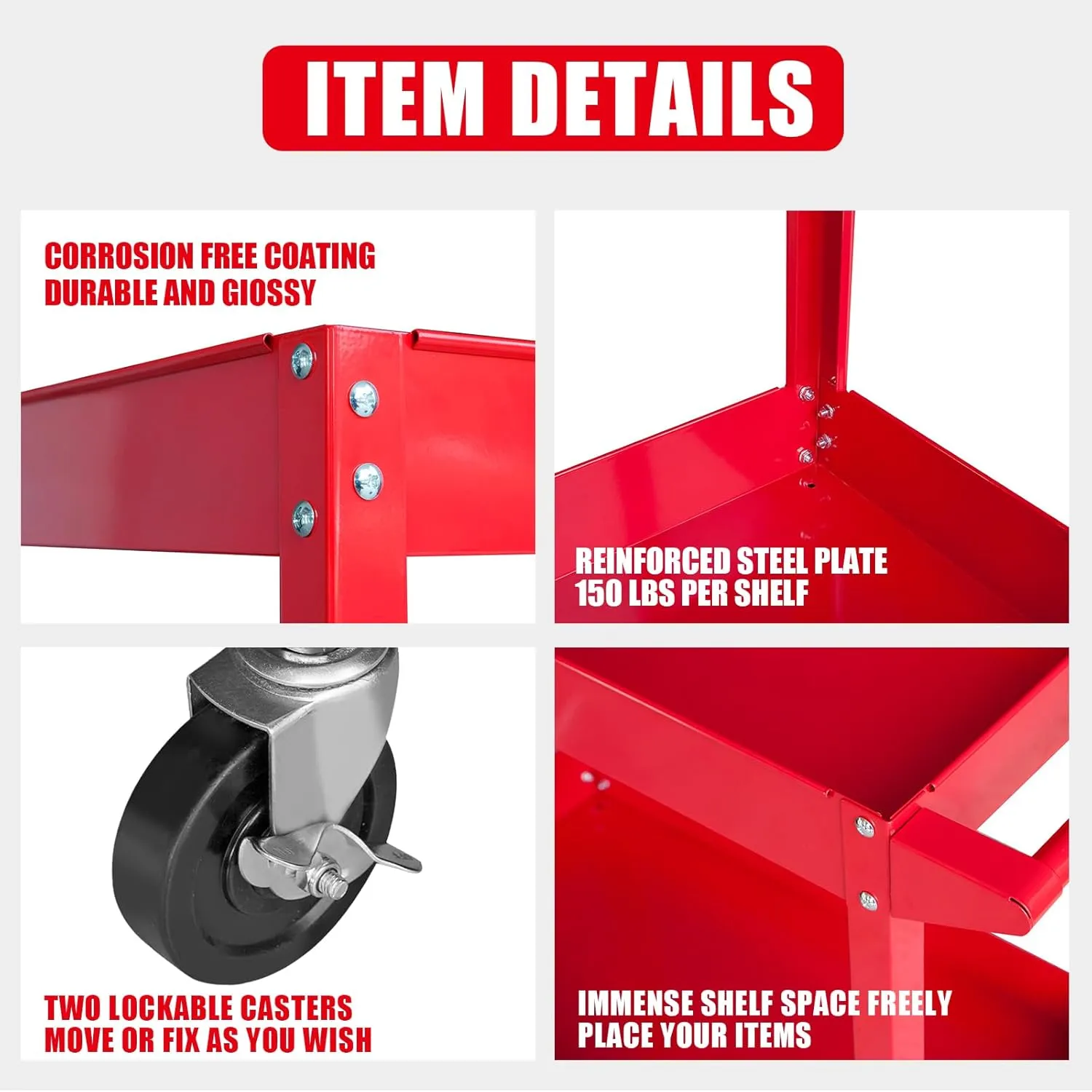 TCE Service Utility Cart Heavy Duty 2 Shelf Tier 300 LBs Rolling Trolley Storage Organizer for Garage Warehouse Workshop, APTC304U , Red
