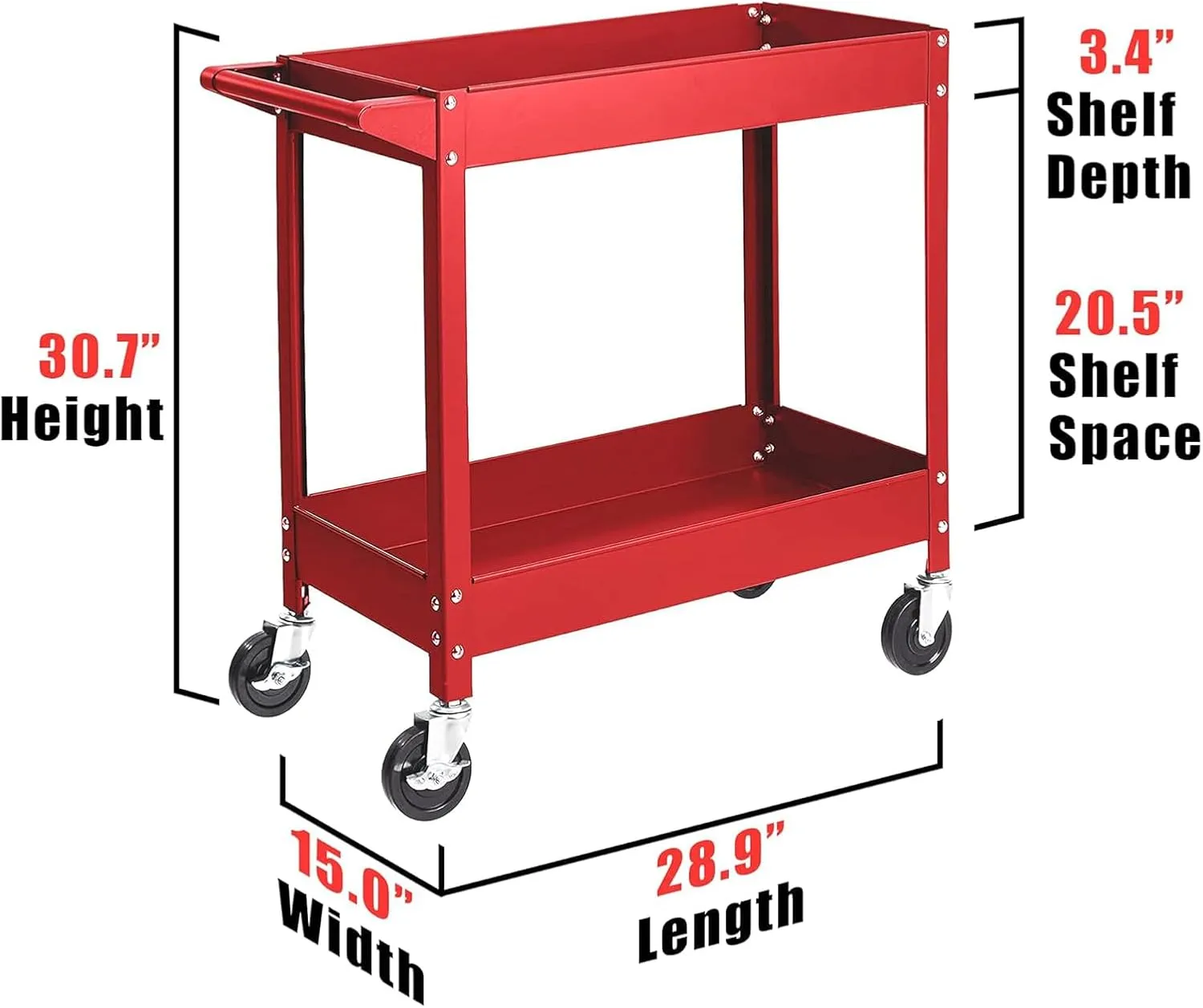 TCE Service Utility Cart Heavy Duty 2 Shelf Tier 300 LBs Rolling Trolley Storage Organizer for Garage Warehouse Workshop, APTC304U , Red
