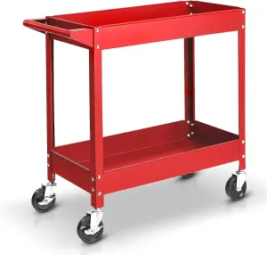 TCE Service Utility Cart Heavy Duty 2 Shelf Tier 300 LBs Rolling Trolley Storage Organizer for Garage Warehouse Workshop, APTC304U , Red