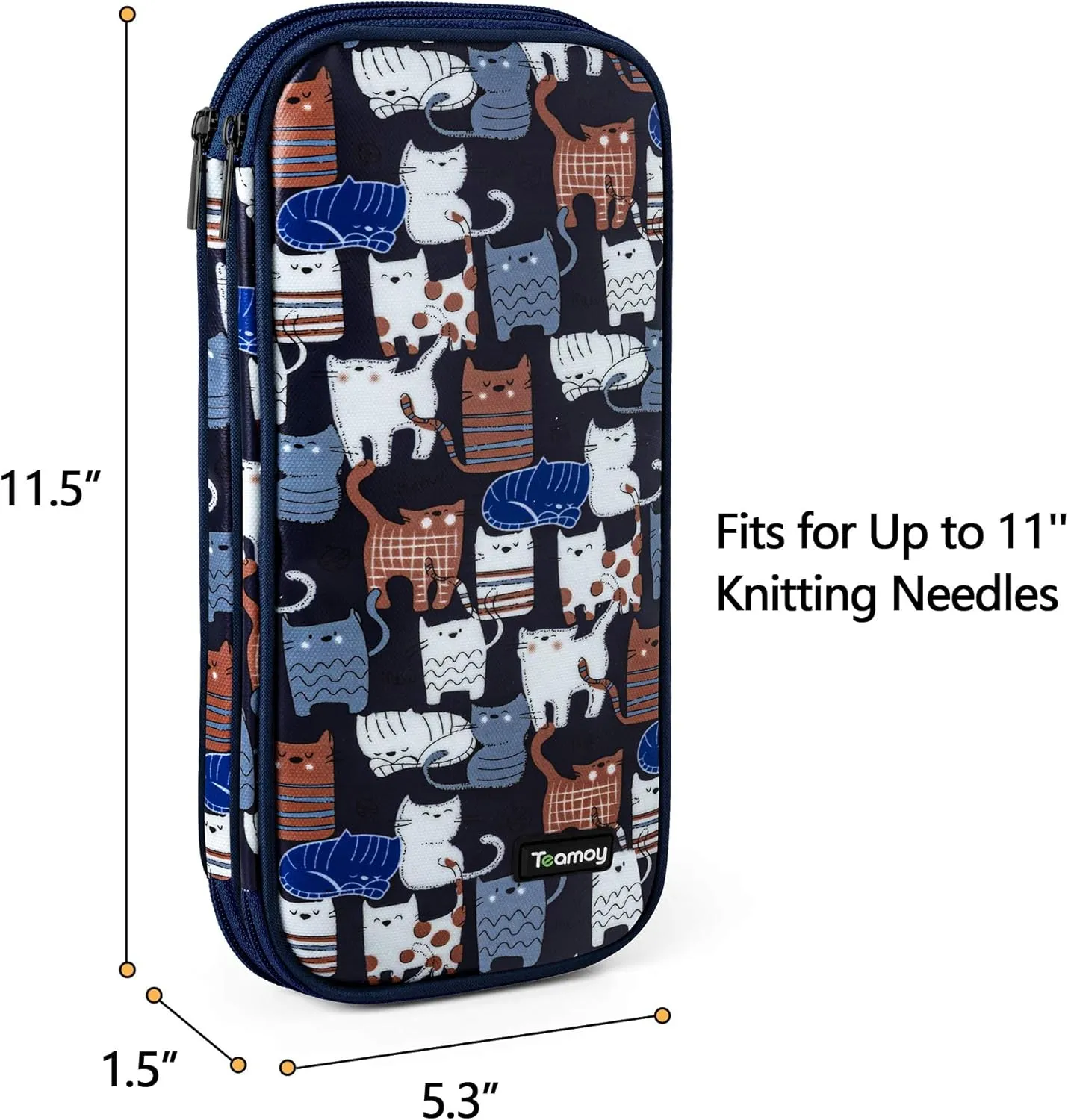 Teamoy Afghan Crochet Hook Case(up to 11" Long), Tunisian Crochet Organizer Bag for Ergonomic Crochet Hooks, Knitting Needles and Accessories, Cats Blue