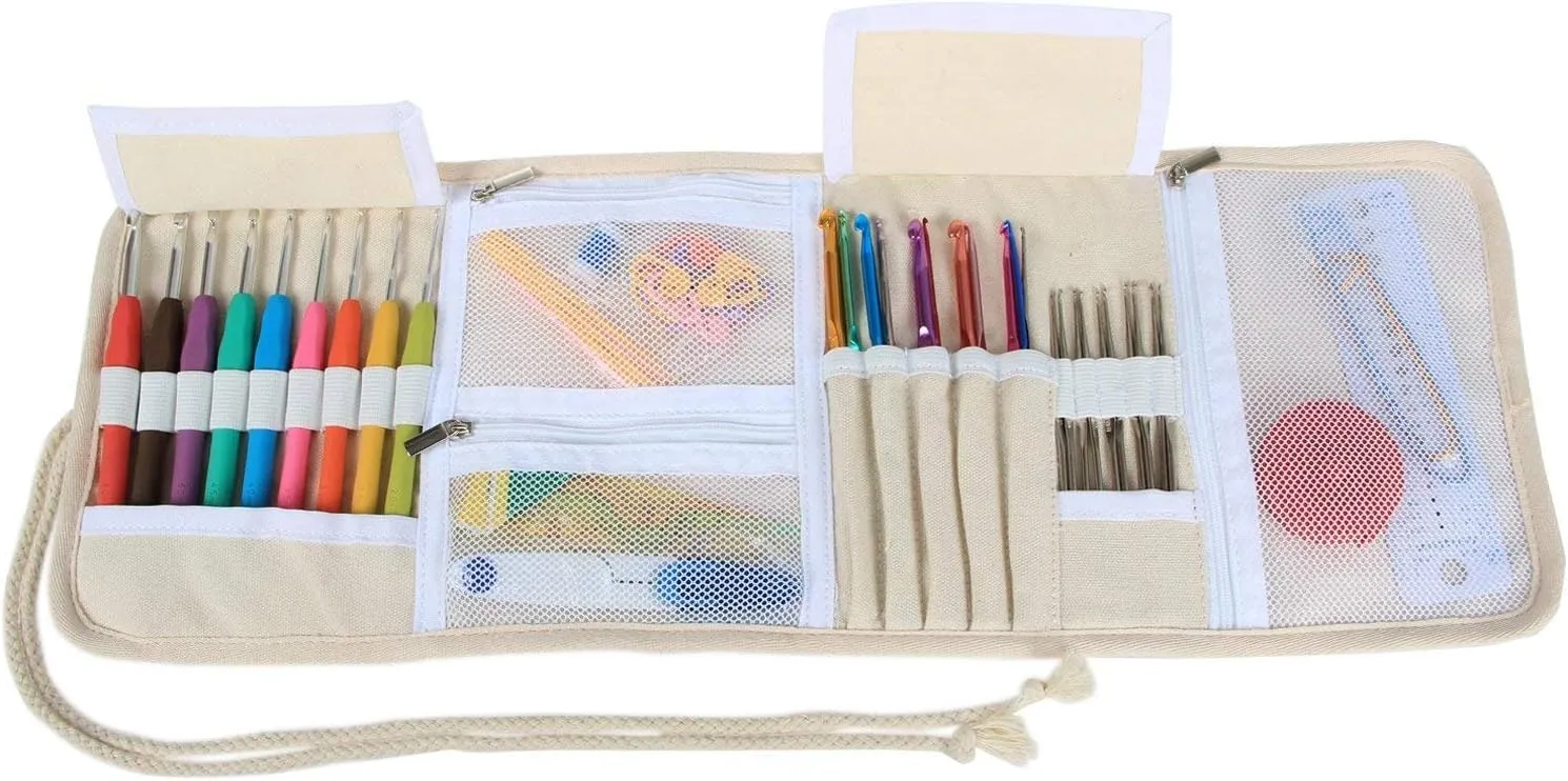Teamoy Crochet Hook Case, Roll Bag Holder Organizer for Various Crochet Needles and Knitting Accessories, Plum Flowers