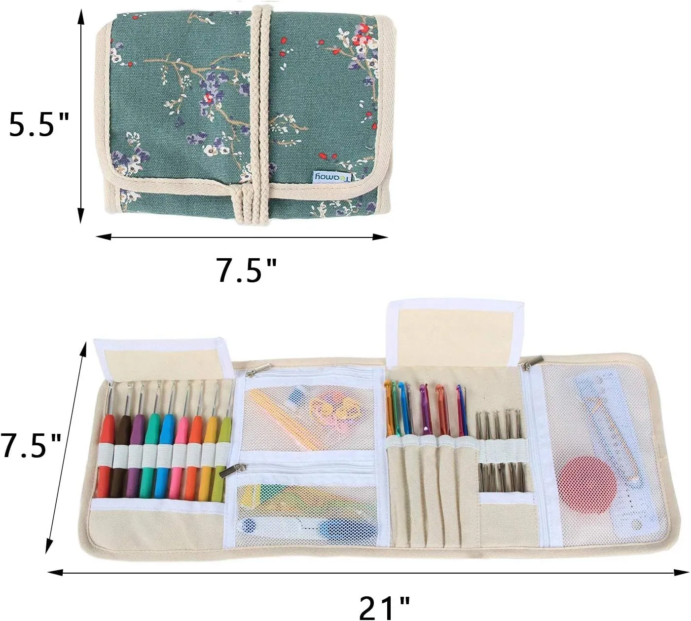 Teamoy Crochet Hook Case, Roll Bag Holder Organizer for Various Crochet Needles and Knitting Accessories, Plum Flowers