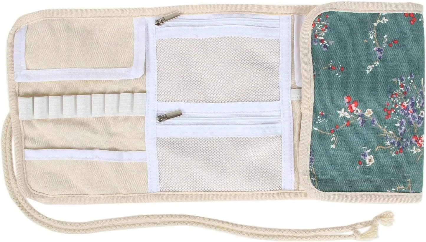 Teamoy Crochet Hook Case, Roll Bag Holder Organizer for Various Crochet Needles and Knitting Accessories, Plum Flowers