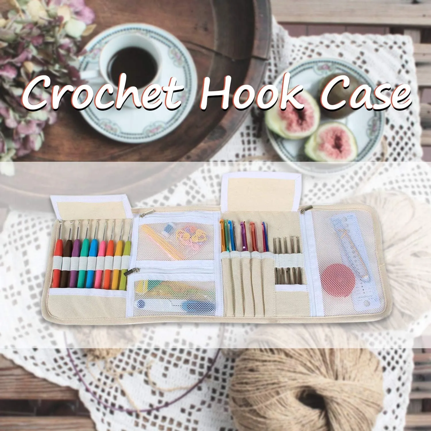 Teamoy Crochet Hook Case, Roll Bag Holder Organizer for Various Crochet Needles and Knitting Accessories, Plum Flowers