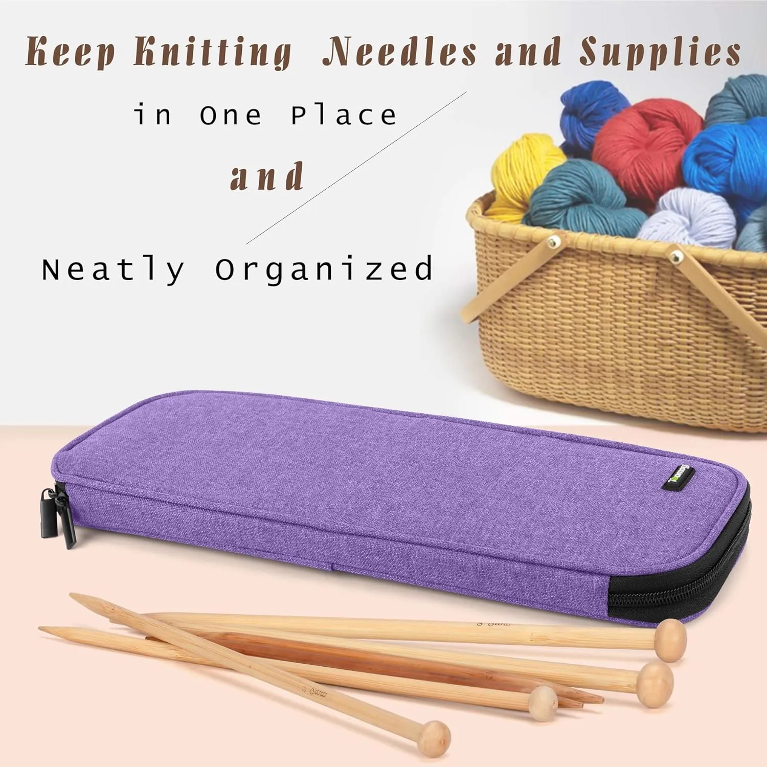Teamoy Knitting Needles Case (Up to 14''), Travel Organizer Storage Bag for Knitting Needles, Tunisian Crochet Hooks and Accessories, Purple