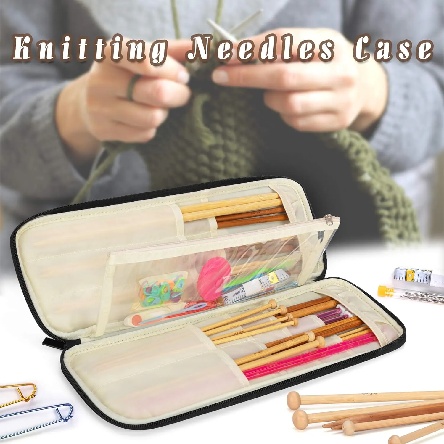 Teamoy Knitting Needles Case (Up to 14''), Travel Organizer Storage Bag for Knitting Needles, Tunisian Crochet Hooks and Accessories, Purple