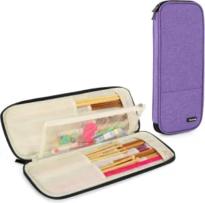 Teamoy Knitting Needles Case (Up to 14''), Travel Organizer Storage Bag for Knitting Needles, Tunisian Crochet Hooks and Accessories, Purple