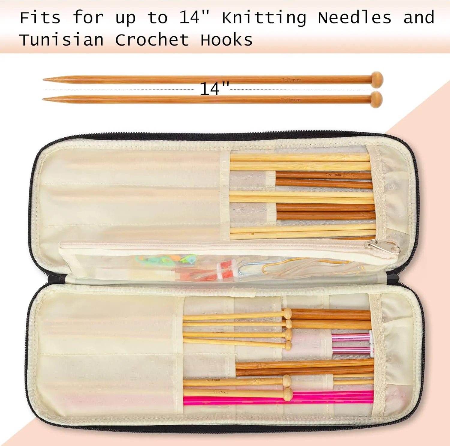 Teamoy Knitting Needles Case (Up to 14''), Travel Organizer Storage Bag for Knitting Needles, Tunisian Crochet Hooks and Accessories, Purple