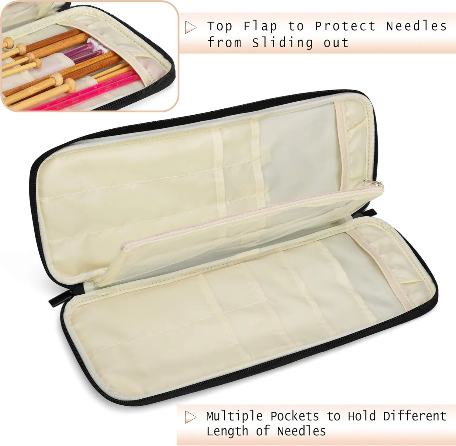 Teamoy Knitting Needles Case (Up to 14''), Travel Organizer Storage Bag for Knitting Needles, Tunisian Crochet Hooks and Accessories, Purple