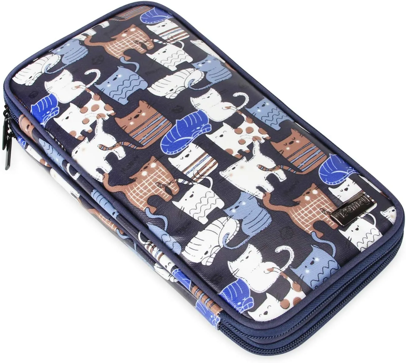Teamoy Knitting Needles Case(up to 10-Inch), Travel Organizer Storage Bag for Circular and Straight Knitting Needles, Crochet Hooks and Knitting Accessories, Blue Cats-NO ACCESSORIES INCLUDED
