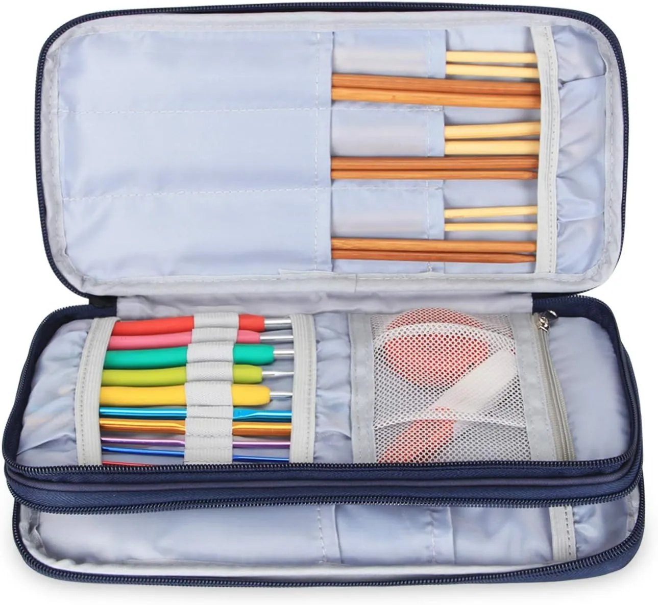 Teamoy Knitting Needles Case(up to 10-Inch), Travel Organizer Storage Bag for Circular and Straight Knitting Needles, Crochet Hooks and Knitting Accessories, Blue Cats-NO ACCESSORIES INCLUDED