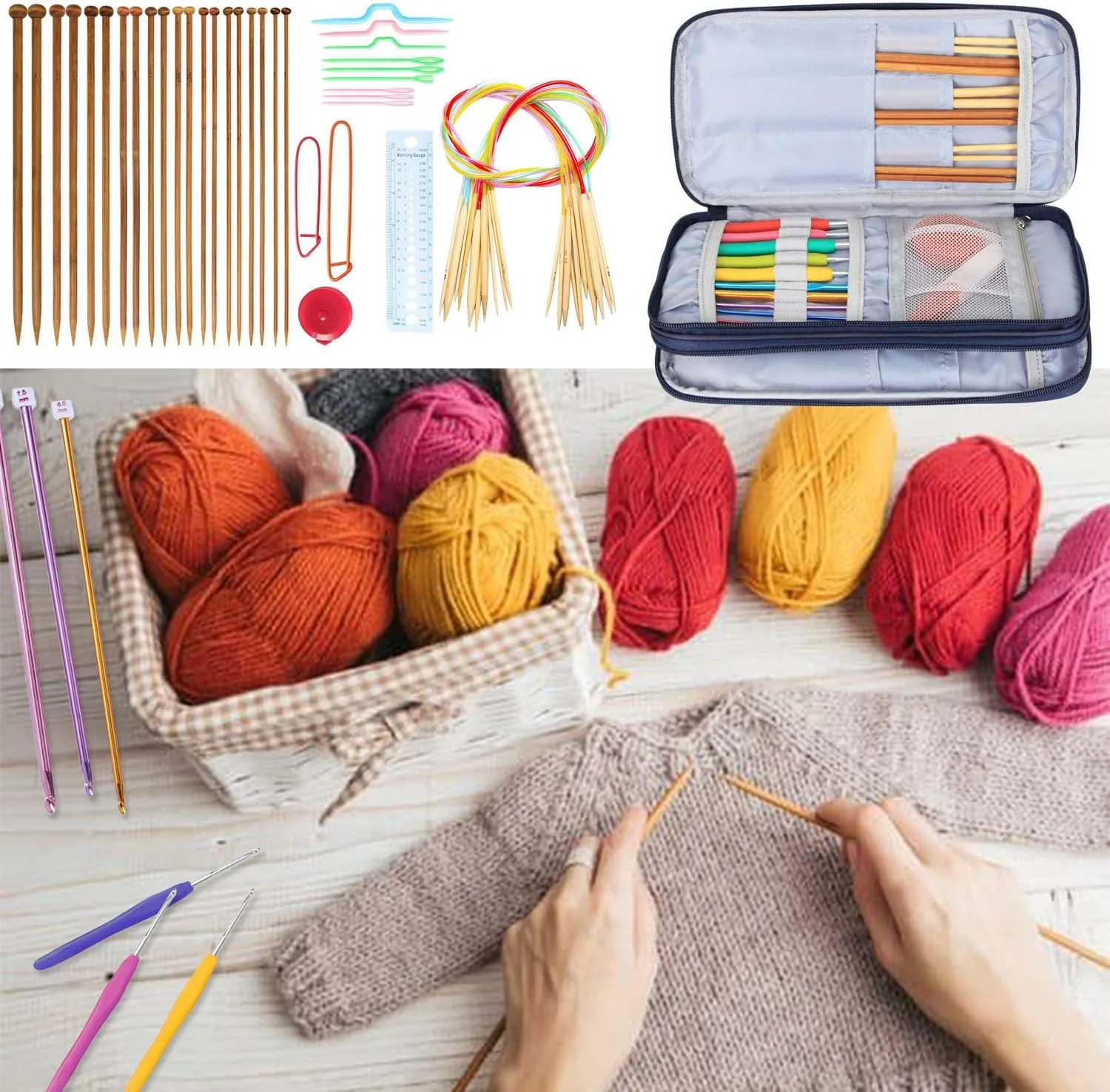 Teamoy Knitting Needles Case(up to 10-Inch), Travel Organizer Storage Bag for Circular and Straight Knitting Needles, Crochet Hooks and Knitting Accessories, Blue Cats-NO ACCESSORIES INCLUDED