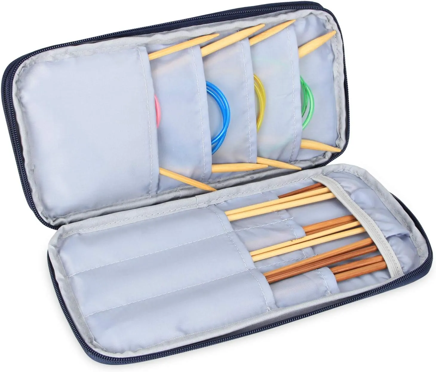 Teamoy Knitting Needles Case(up to 10-Inch), Travel Organizer Storage Bag for Circular and Straight Knitting Needles, Crochet Hooks and Knitting Accessories, Blue Cats-NO ACCESSORIES INCLUDED