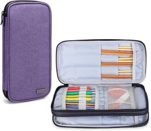 Teamoy Knitting Needles Case(up to 10-Inch), Travel Organizer Storage Bag for Circular and Straight Knitting Needles, Crochet Hooks and Knitting Accessories, Purple-NO Accessories Included