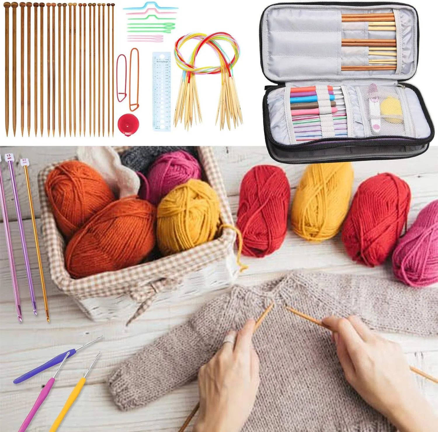 Teamoy Knitting Needles Case(up to 10-Inch), Travel Organizer Storage Bag for Circular and Straight Knitting Needles, Crochet Hooks and Knitting Accessories, Purple-NO Accessories Included