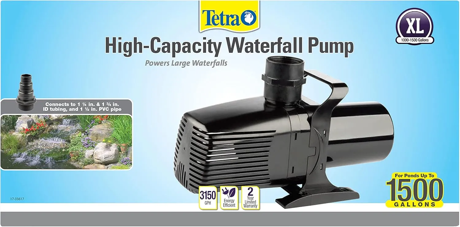 Tetra 14941 pond Waterfall Pump for Ponds, Debris 3150 Gph Handling Pump High Capacity,Ponds Up to 1500 Gallons