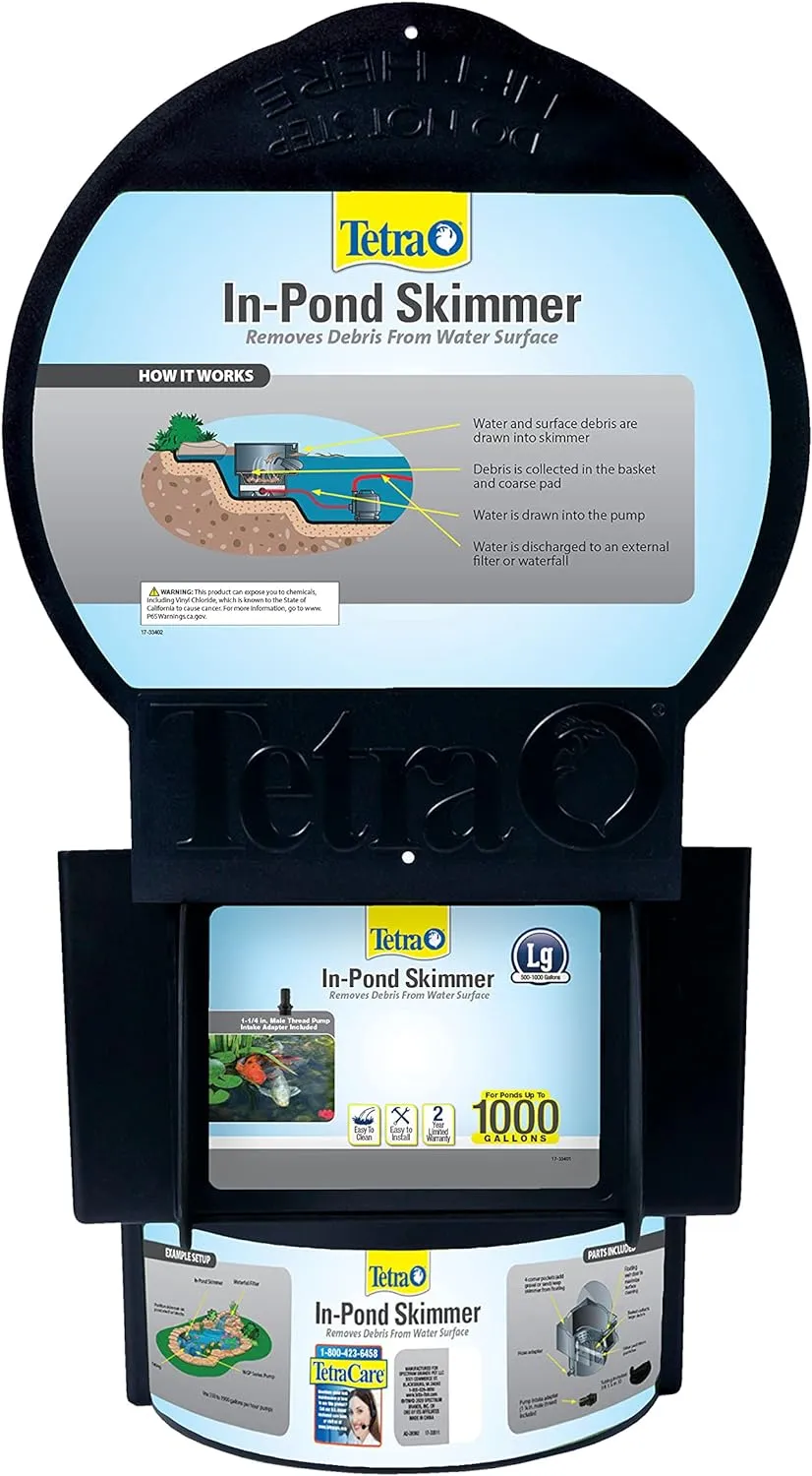Tetra Pond In-Pond Skimmer, Skims Pond Debris Before It Sinks, BLACK 13.5 IN