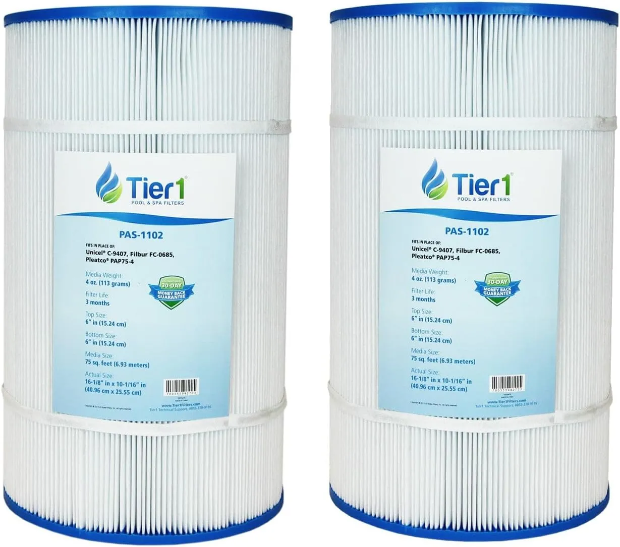 Tier1 Pool & Spa Filter Cartridge 2-pk | Replacement for Pentair R173214, Clean & Clear 75, Pleatco PAP75-4, Filbur FC-0685, Unicel C-9407 and More | 75 sq ft Pleated Fabric Filter Media