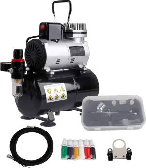 Timbertech ABPST08K Airbrush Compressor Complete Set with Upgraded Cooling Fan and Airbrush Accessories for Airbrushing Hobby, Body Tattoo, Model Painting, Automotive Graphic, Make-up