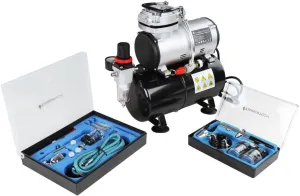 Timbertech Airbrush Kit With Compressor ABPST06 With 2 Basic Airbrushes for Hobby, Body Tattoo, Model Painting, Automotive Graphic, Make-up (110-120V)