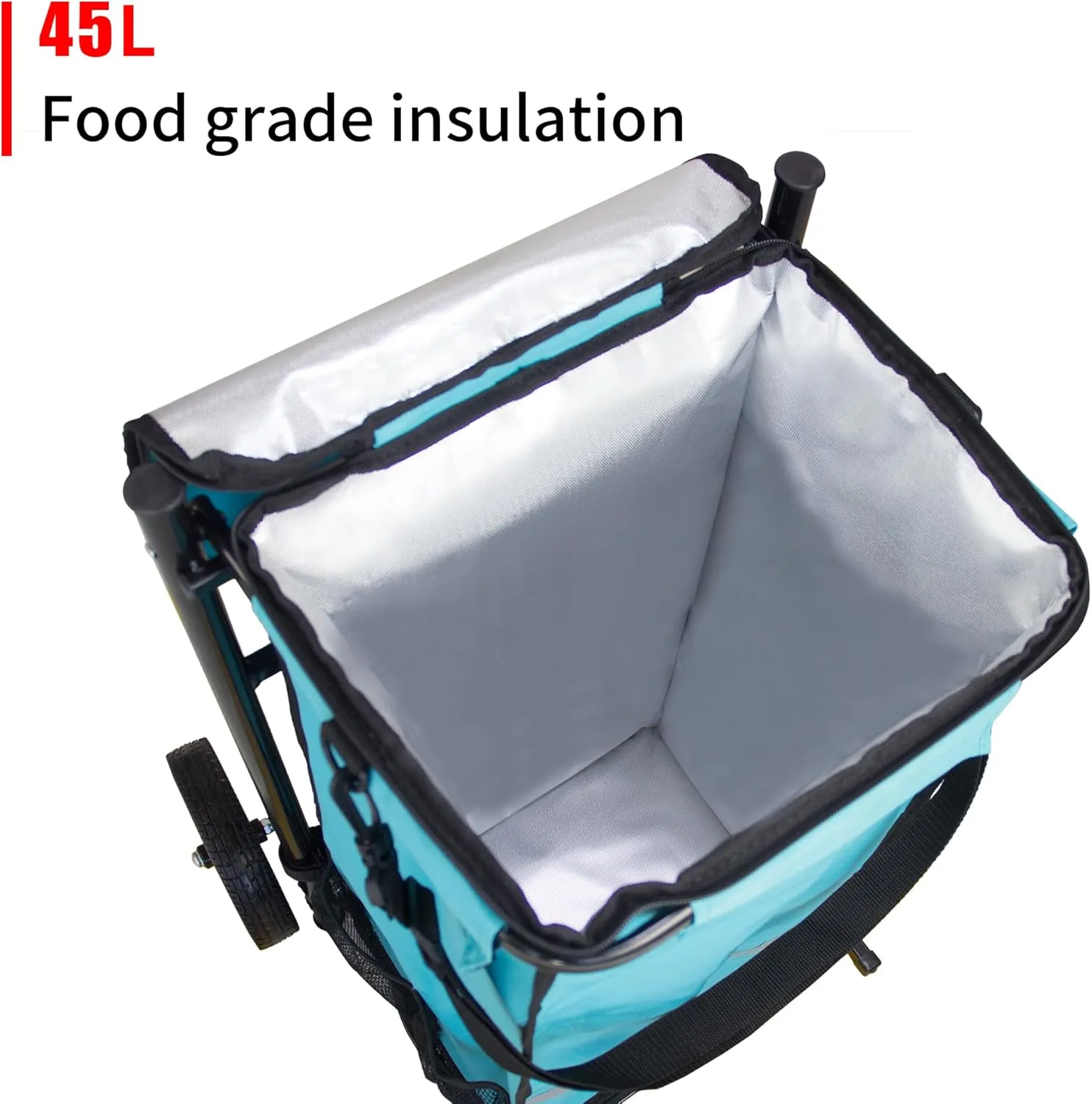 TMZ Heavy-Duty Foldable Shopping Cart with Removable Insulated Bag & Hooks - Lightweight 110 lbs Capacity Grocery Luggage Cart for Market, Travel, Laundry (Turquoise)