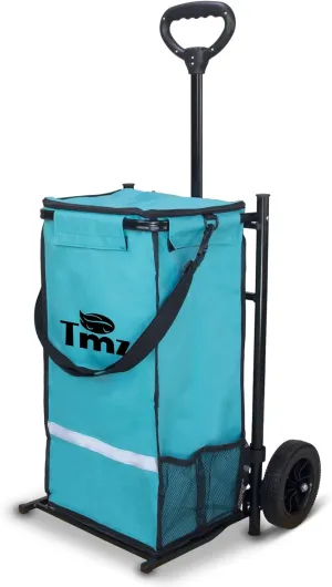TMZ Heavy-Duty Foldable Shopping Cart with Removable Insulated Bag & Hooks - Lightweight 110 lbs Capacity Grocery Luggage Cart for Market, Travel, Laundry (Turquoise)