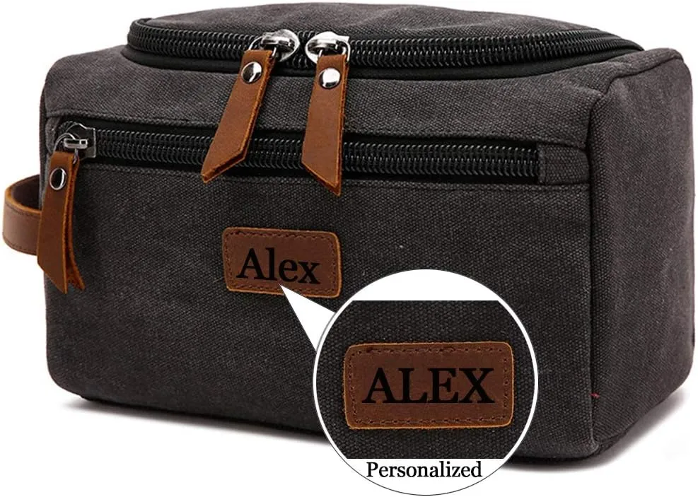 Toiletry Bag For Men And Women Personalized Shaving Kit Bag Dopp Kit For Men Travel Shaving Bag Flip Cover Mens Toiletry Bag Leather Canvas Dopp Kit For Travel (Black)