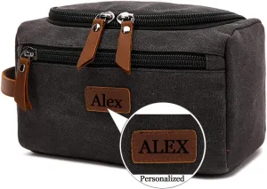 Toiletry Bag For Men And Women Personalized Shaving Kit Bag Dopp Kit For Men Travel Shaving Bag Flip Cover Mens Toiletry Bag Leather Canvas Dopp Kit For Travel (Black)
