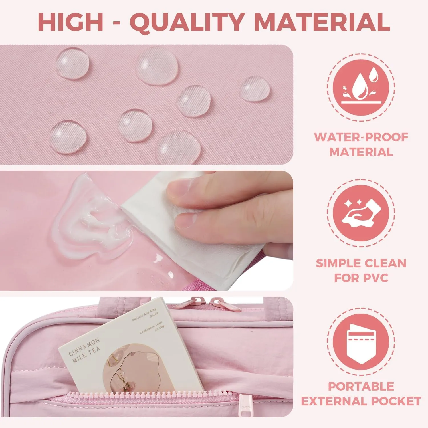 Toiletry Bag For women,Portable Hanging Organizer,4 Leakproof Compartment for full-sized Conditioner, Brushes Set, Makeup Accessories,Visible and easy to access.L-pink