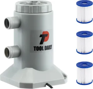Tool Daily Pool Filter Pump for Above Ground Swimming Pools, Small Pool Pump and Filter Kit 530 GPH, 2 Extra Filter Cartridge Replacements
