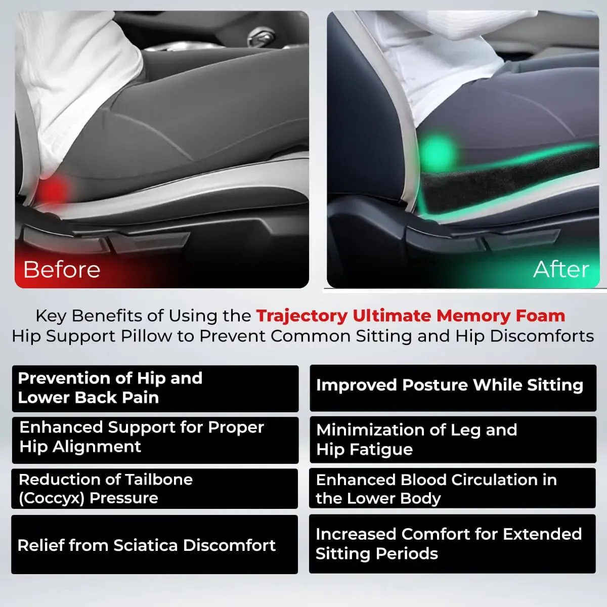 Trajectory Ultimate Car Seat Pillow with AdvancedX Orthopedic Memory Foam