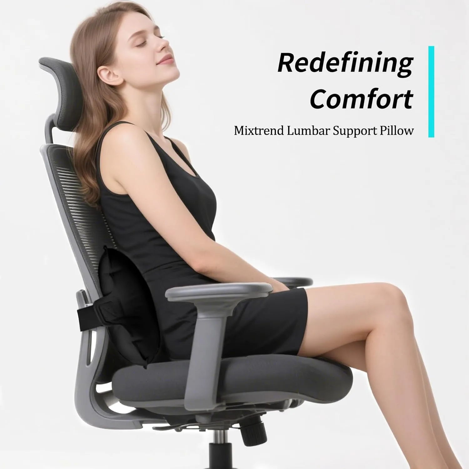 Travel Lumbar Pillow Inflatable Lumbar Support Pillow with Memory Foam, Back Support Pillow for Airplane Long Flight, Essential Travel Support Pillow for Women Men Kids Black