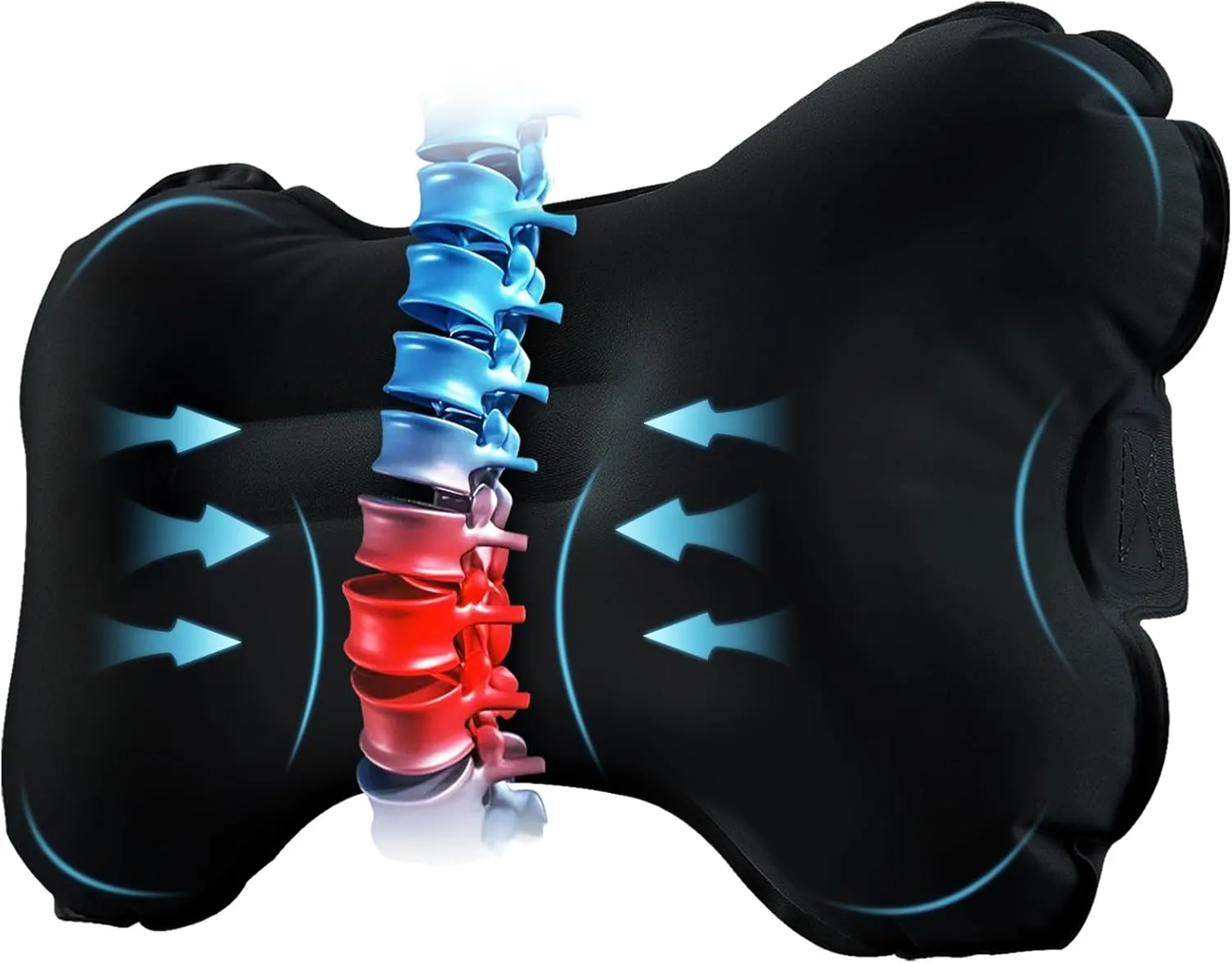 Travel Lumbar Pillow Inflatable Lumbar Support Pillow with Memory Foam, Back Support Pillow for Airplane Long Flight, Essential Travel Support Pillow for Women Men Kids Black