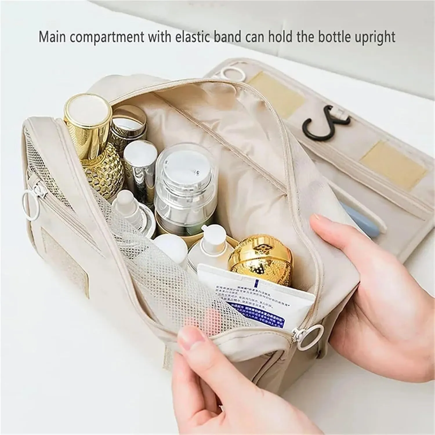 Travel Makeup Bag Waterproof Toiletries Organizer Women Neceser Bathroom Hook Wash Pouch Hook Makeup Storage Bag(Light Blue)