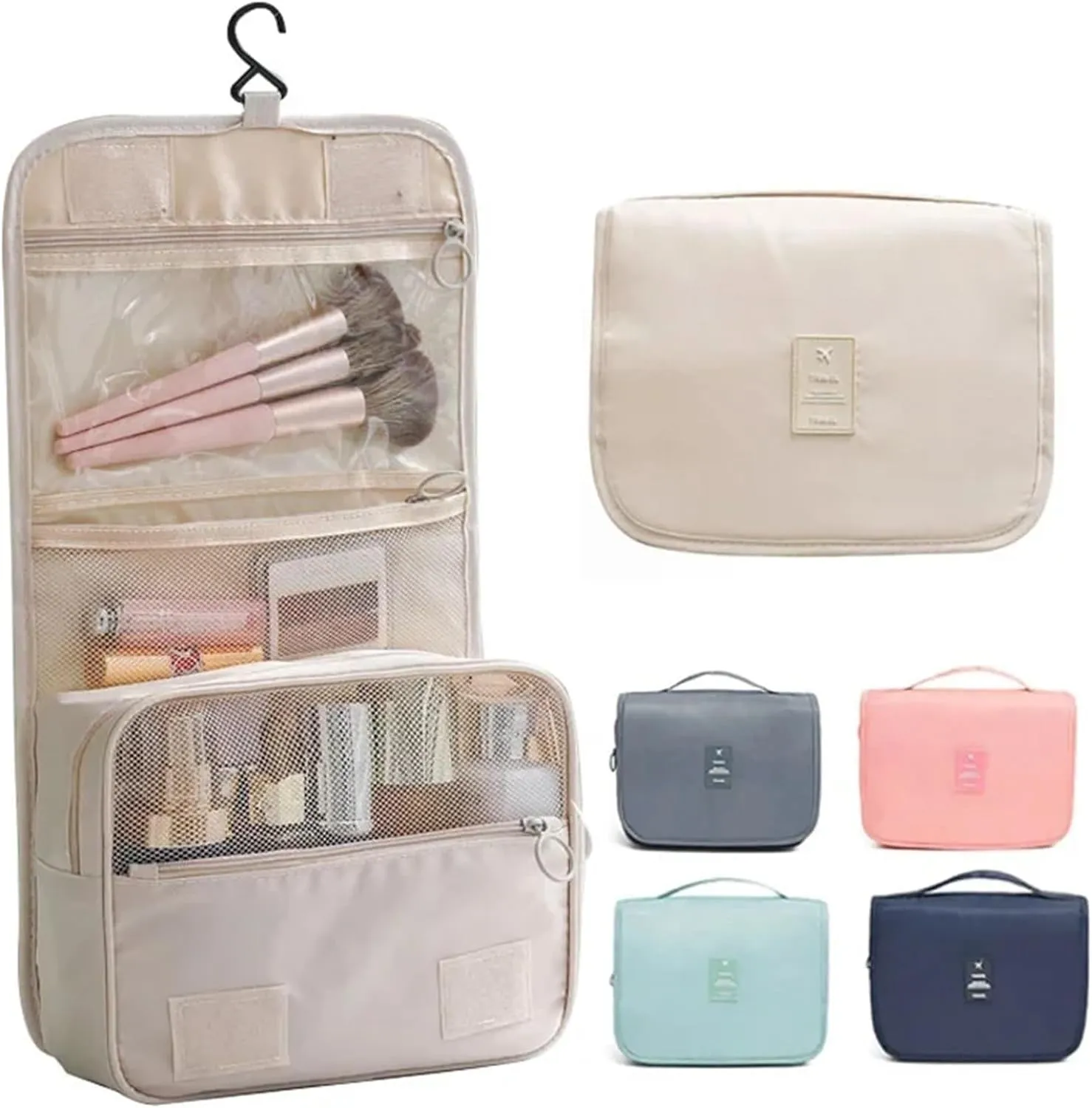 Travel Makeup Bag Waterproof Toiletries Organizer Women Neceser Bathroom Hook Wash Pouch Hook Makeup Storage Bag(Light Blue)