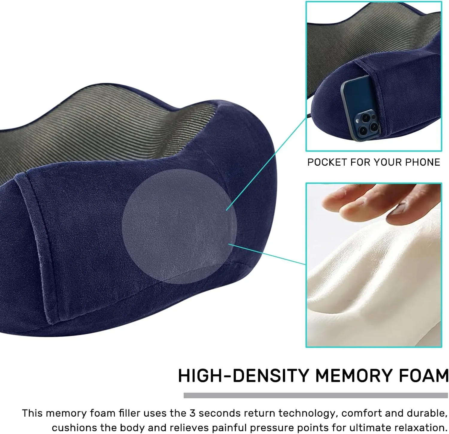 Travel Pillow for Airplane-2 Pack Memory Foam Neck Pillows, Soft & Support Travel Essentials for Travelling, Sleeping Rest, Car, Train and Home Use(Grey&Blue)