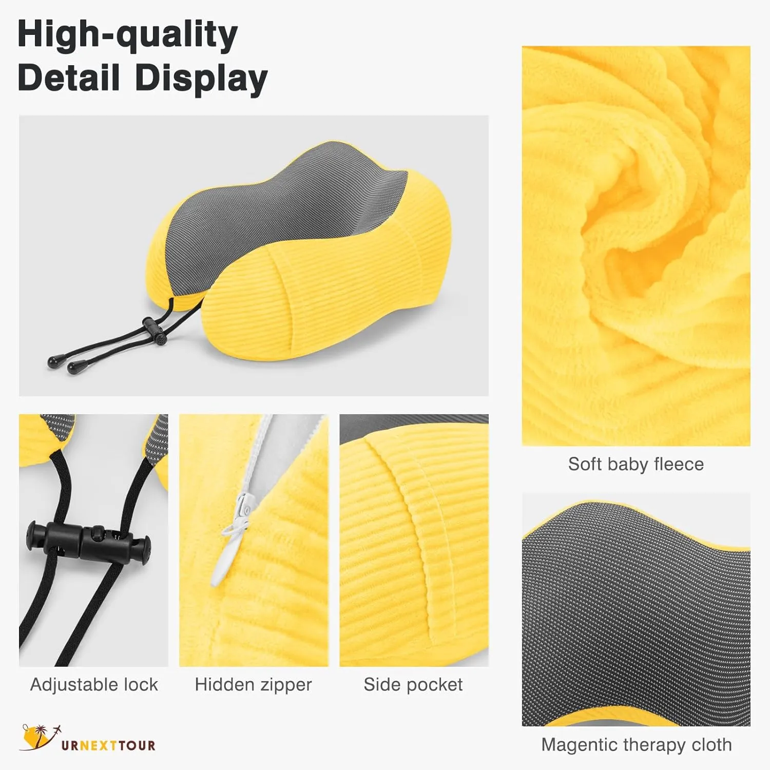 Travel Pillow for Airplane Foam Pillow, 3 Pack Neck Pillow for Travelling with Eye Mask, Earplugs and Storage Bag, Sleeping Rest, Car, Train and Home Use Baby Fleece, Black&Blue&Yellow
