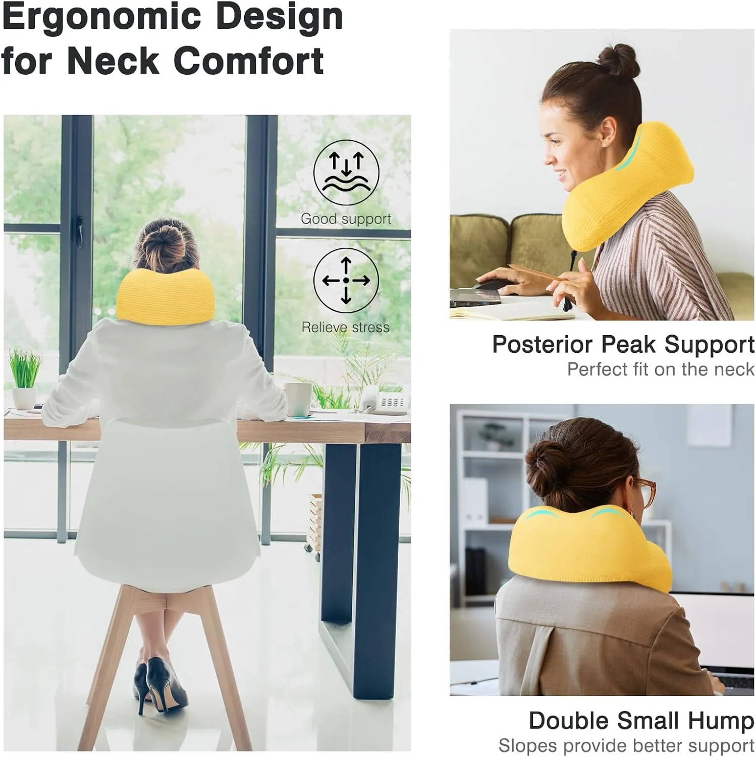 Travel Pillow for Airplane Foam Pillow, 3 Pack Neck Pillow for Travelling with Eye Mask, Earplugs and Storage Bag, Sleeping Rest, Car, Train and Home Use Baby Fleece, Black&Blue&Yellow