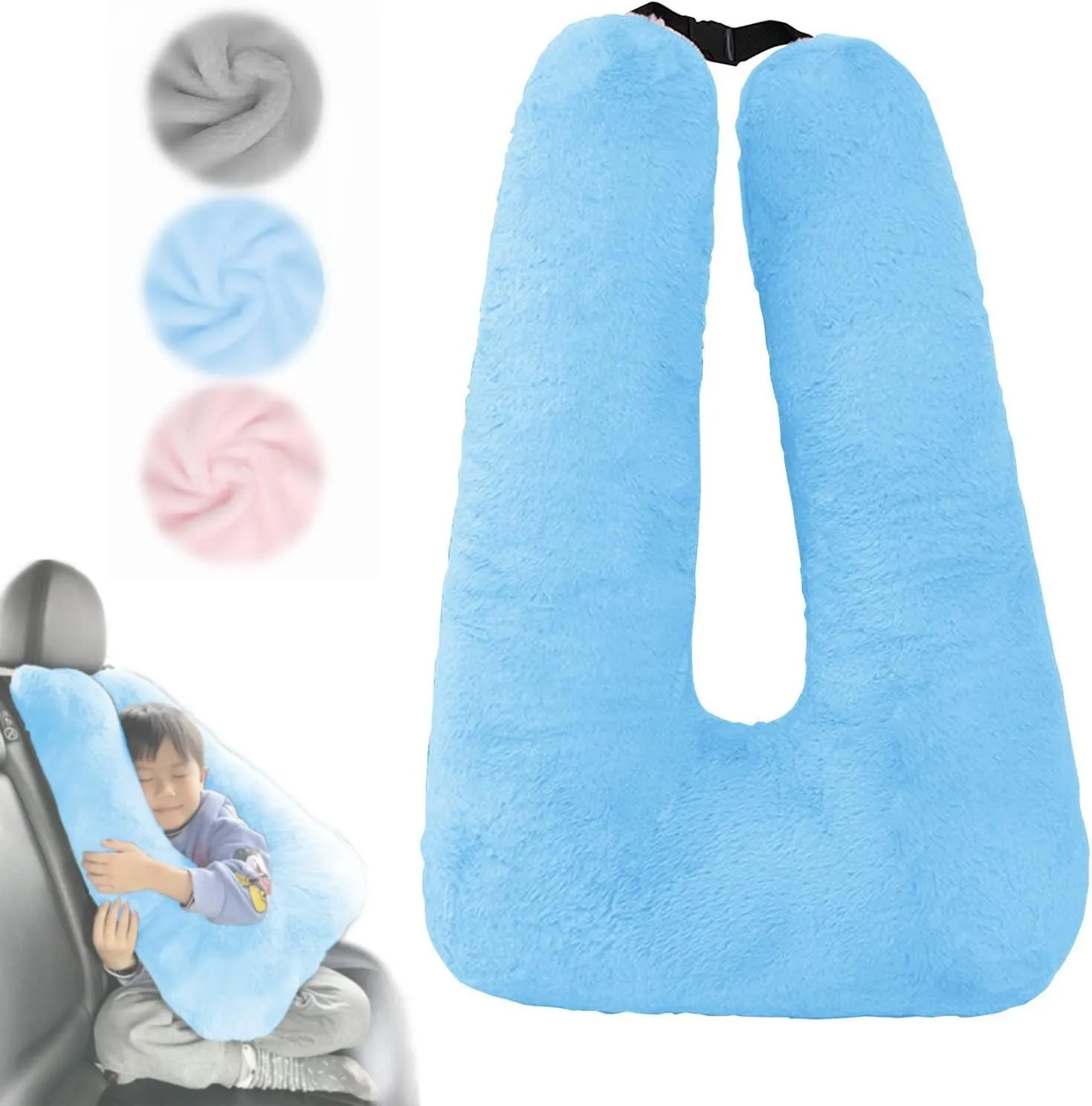 Travel Pillow for Car & Airplane Sleeping Reading Pillows for Long-Distance Travel, Washable Soft Kids Adults Neck Pillow for Traveling in Car Seat Removable Comfort Unique U Shaped Pillow (Blue)
