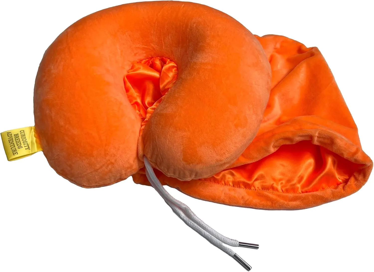 Travel Pillow for Sleeping, Neck Pillows For Airplane, Neck Travel Pillow with Hood Satin Lined Style Protectant for Braids and Locs Vacation, Memory Foam Travel Pillow (Sherbert Orange)
