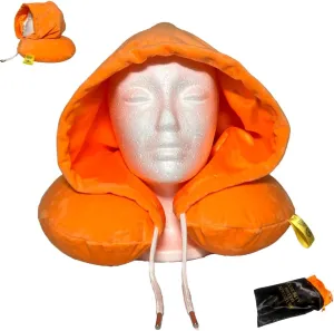 Travel Pillow for Sleeping, Neck Pillows For Airplane, Neck Travel Pillow with Hood Satin Lined Style Protectant for Braids and Locs Vacation, Memory Foam Travel Pillow (Sherbert Orange)