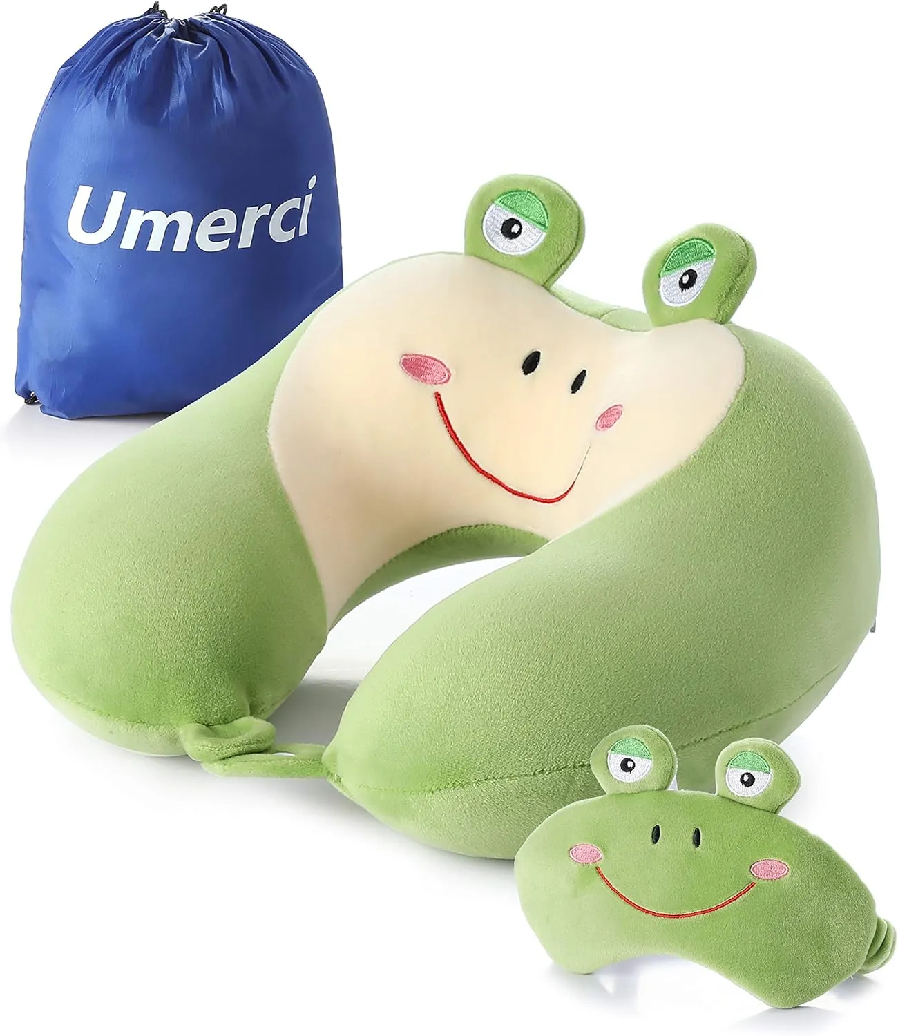Travel Pillow, Memory Foam Neck Pillow with 360-Degree Head Support Comfortable Airplane Pillow with Storage Bag Lightweight Traveling Pillow for Sleeping, Car, Train, Bus and Home Use (Frog)