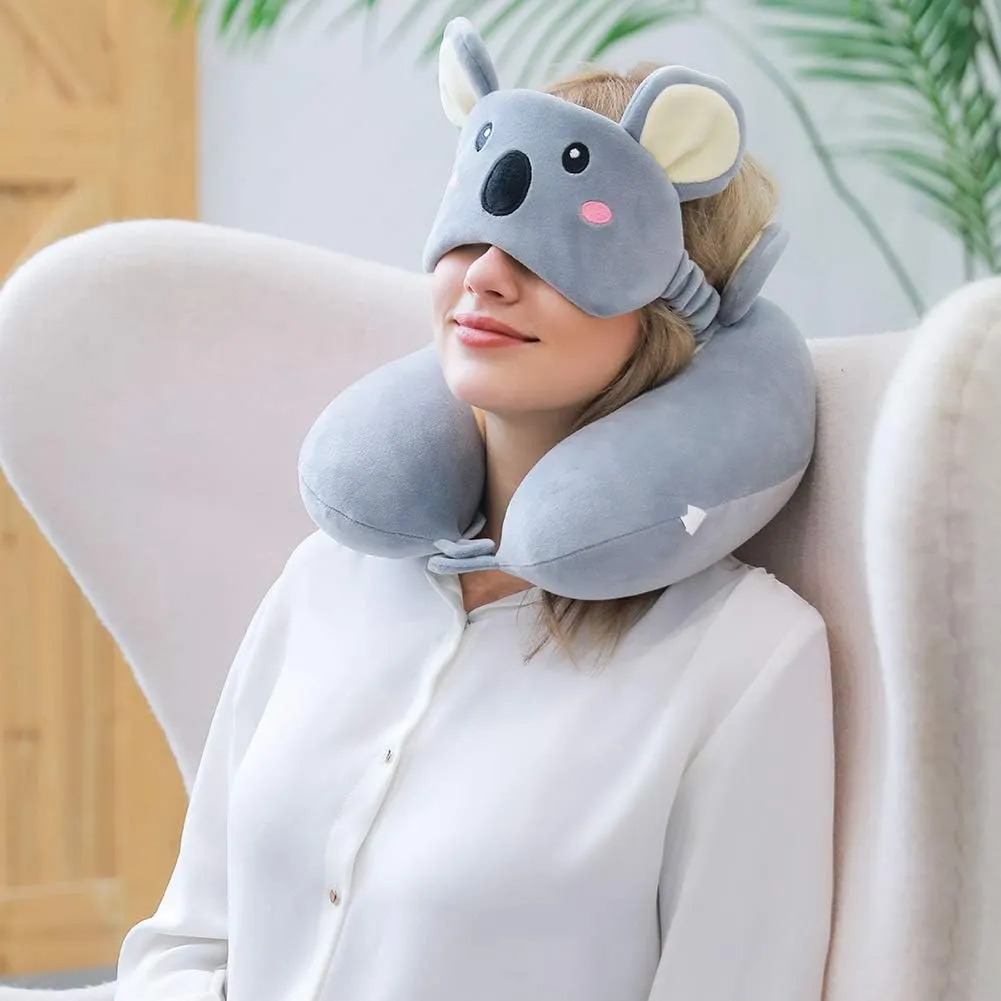 Travel Pillow, Memory Foam Neck Pillow with 360-Degree Head Support Comfortable Airplane Pillow with Storage Bag Lightweight Traveling Pillow for Sleeping, Car, Train, Bus and Home Use (Koala)