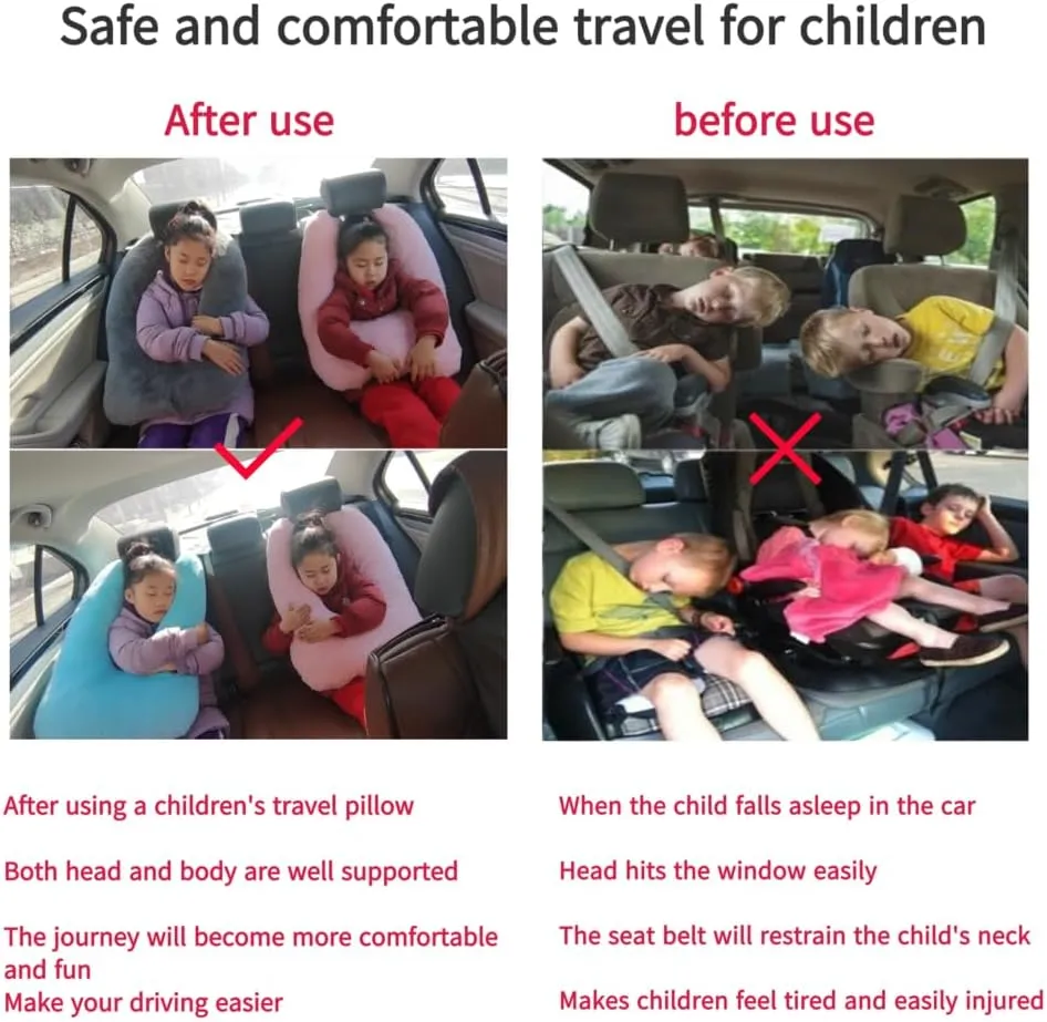 Travel Pillow Travel Pillow Cushion for The Back Seat of Car Car Pillow for Kids A Sleeping Artifact Suitable for Long-Distance Travel of Adults and Children Travel Pillow for Kids Pink