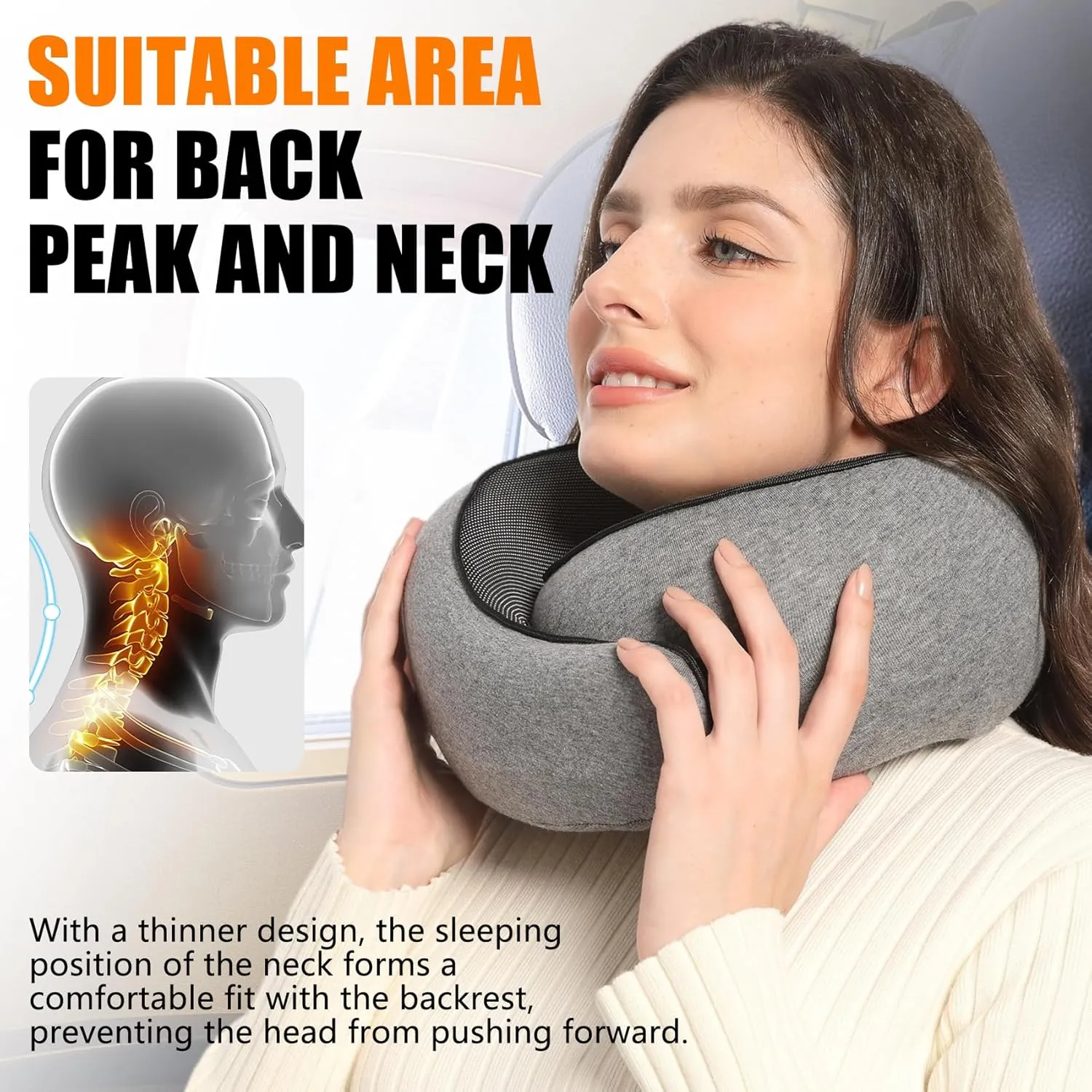 Travel Pillows for Airplanes, Travel Neck Pillow, Neck Pillow Airplane Memory Foam Travel Pillow 360 Degree Support Portable Pillows for Airplanes Offices and Cars