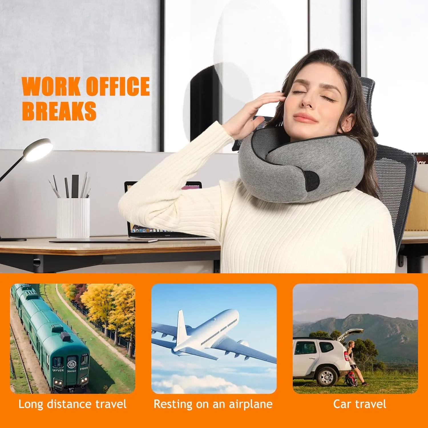 Travel Pillows for Airplanes, Travel Neck Pillow, Neck Pillow Airplane Memory Foam Travel Pillow 360 Degree Support Portable Pillows for Airplanes Offices and Cars