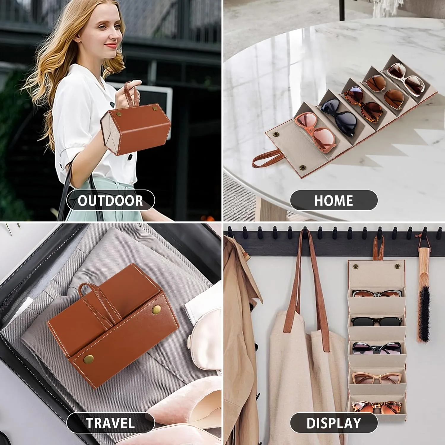 Travel Sunglasses Organizer Case with 5 Slots for Multiple Pairs, Portable Eyeglasses Storage for Men & Women