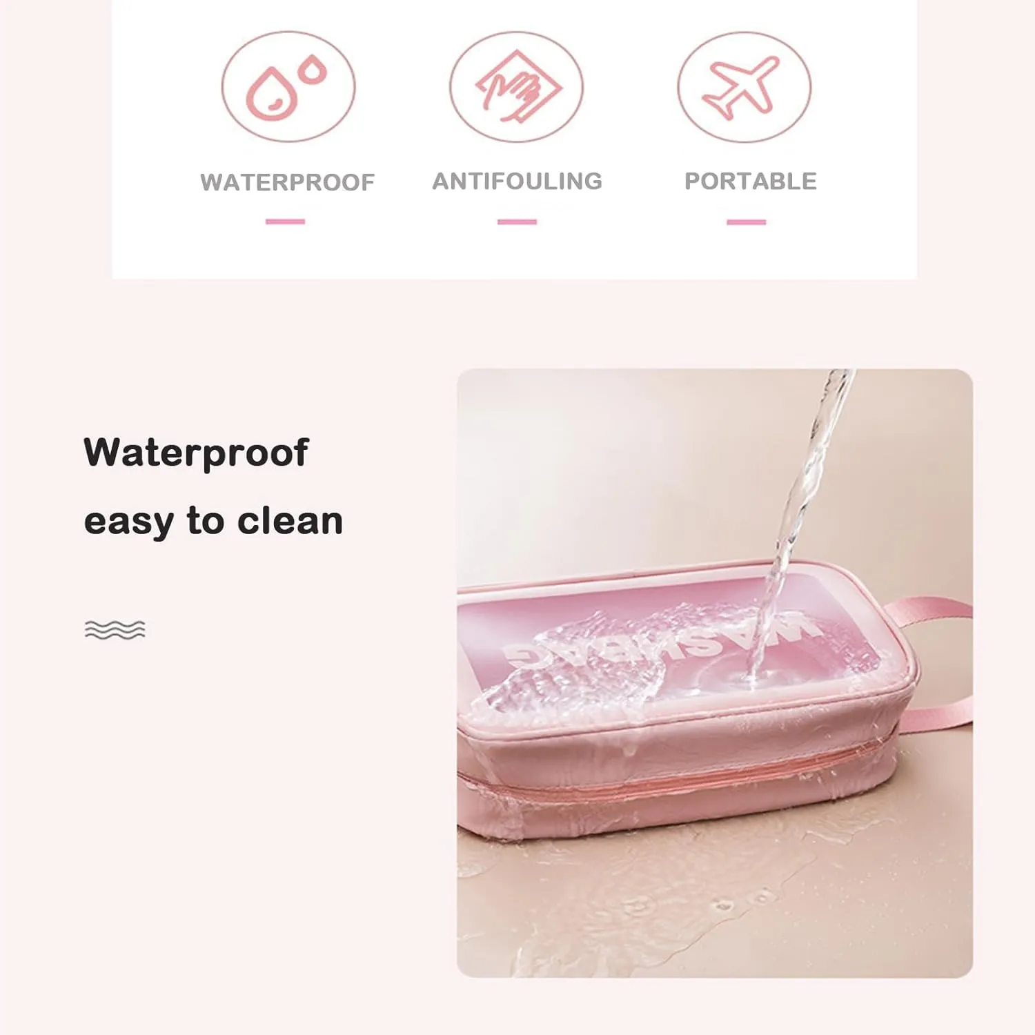 Travel Toiletry Bag for Men & Women, Clear Waterproof Cosmetic Organizer with Handles – Portable Translucent Skin Care Bag for Travel, Bathroom (PU/PVC, Zipper Closure) (Black, 6PCS)