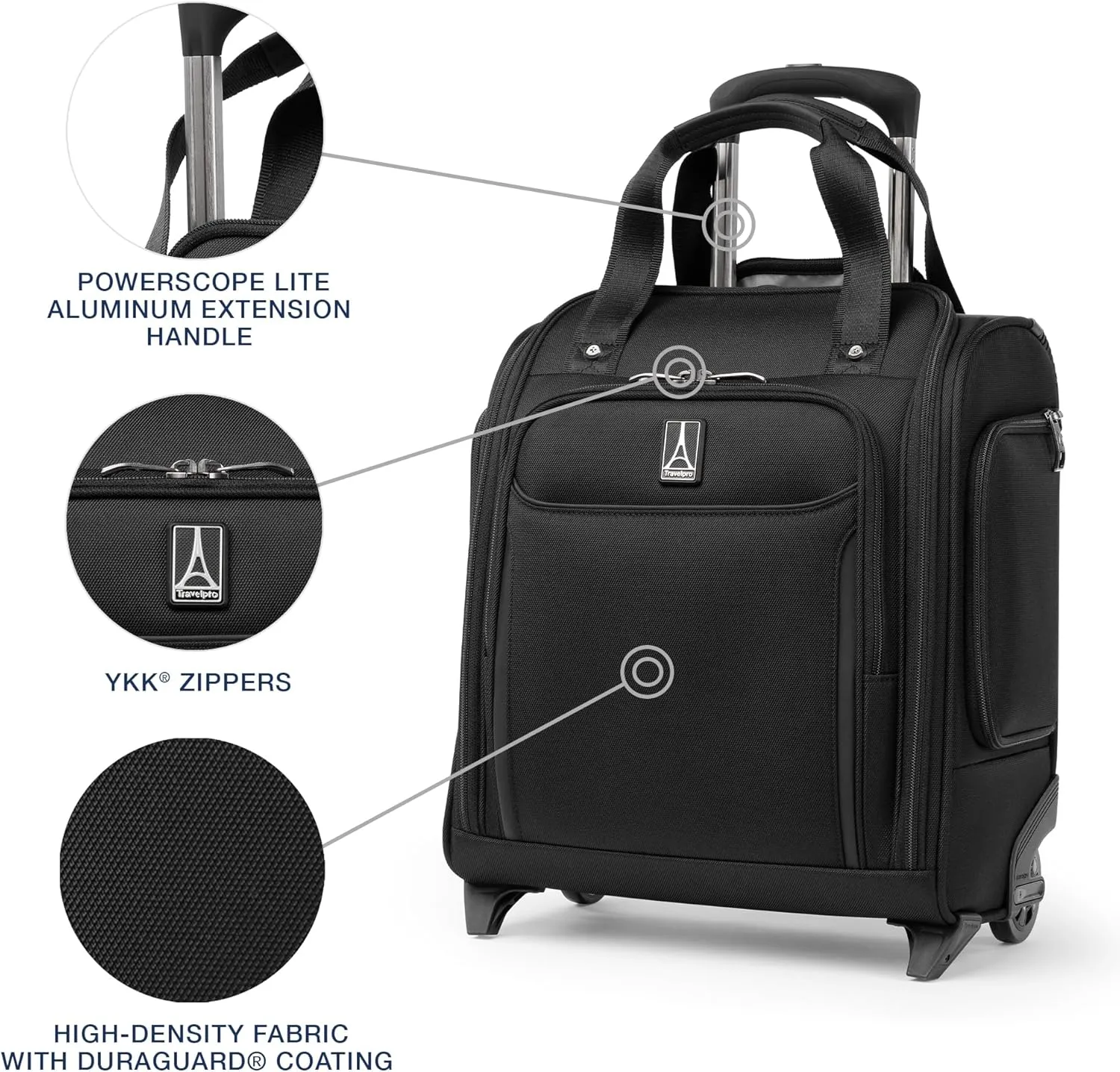 Travelpro Crew Classic Lightweight Softside Luggage, Rolling Underseat Carry on Bag, 14" Laptop or Tablet Sleeve, Men and Women, 17-Inch, Black