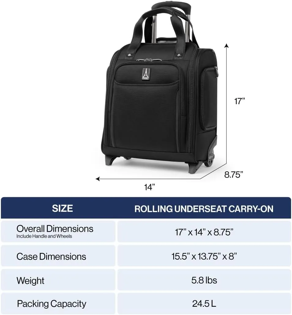 Travelpro Crew Classic Lightweight Softside Luggage, Rolling Underseat Carry on Bag, 14" Laptop or Tablet Sleeve, Men and Women, 17-Inch, Black